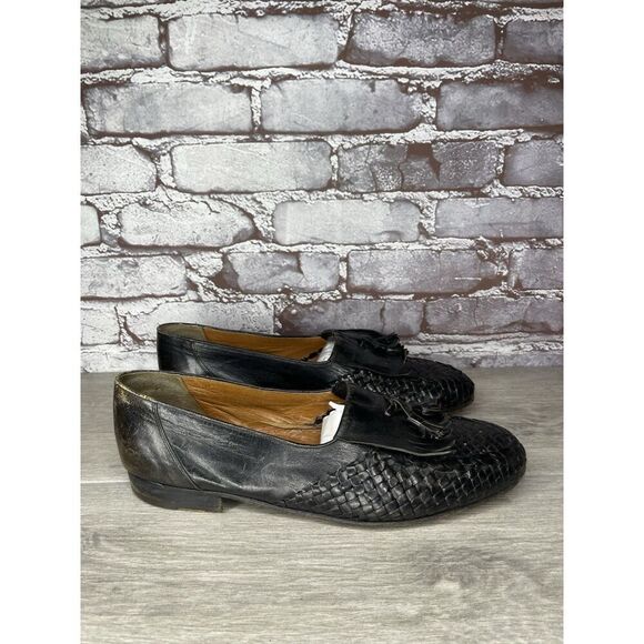 Roger Bowman’s Black Leather Basketweave Kiltie Tassel Loafer Dress Shoes Men 10 main image 10